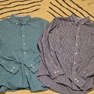 Izod Men's Checkered Shirts - Teal and Blue